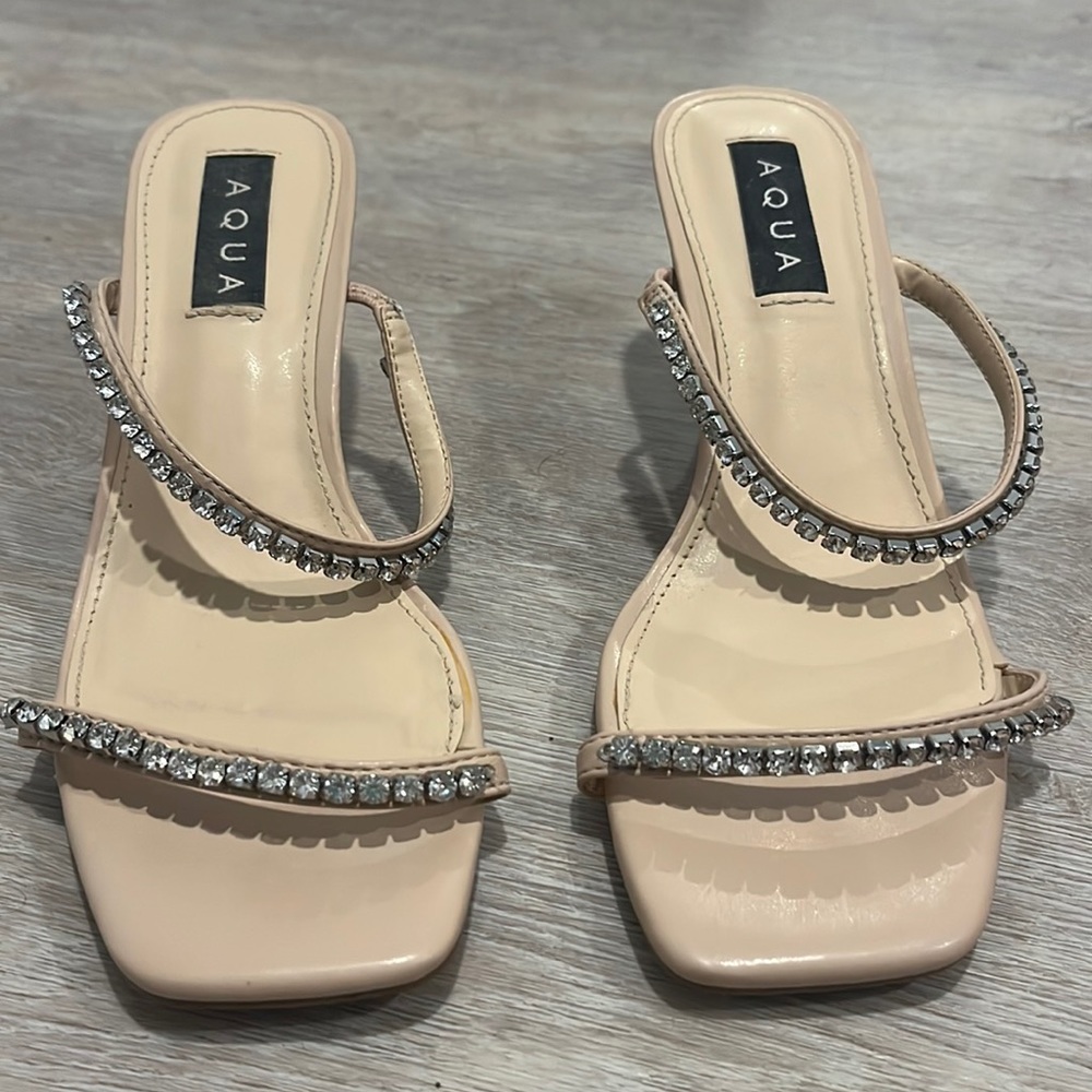 Aqua Rhinestone Tan Sandals - Tan